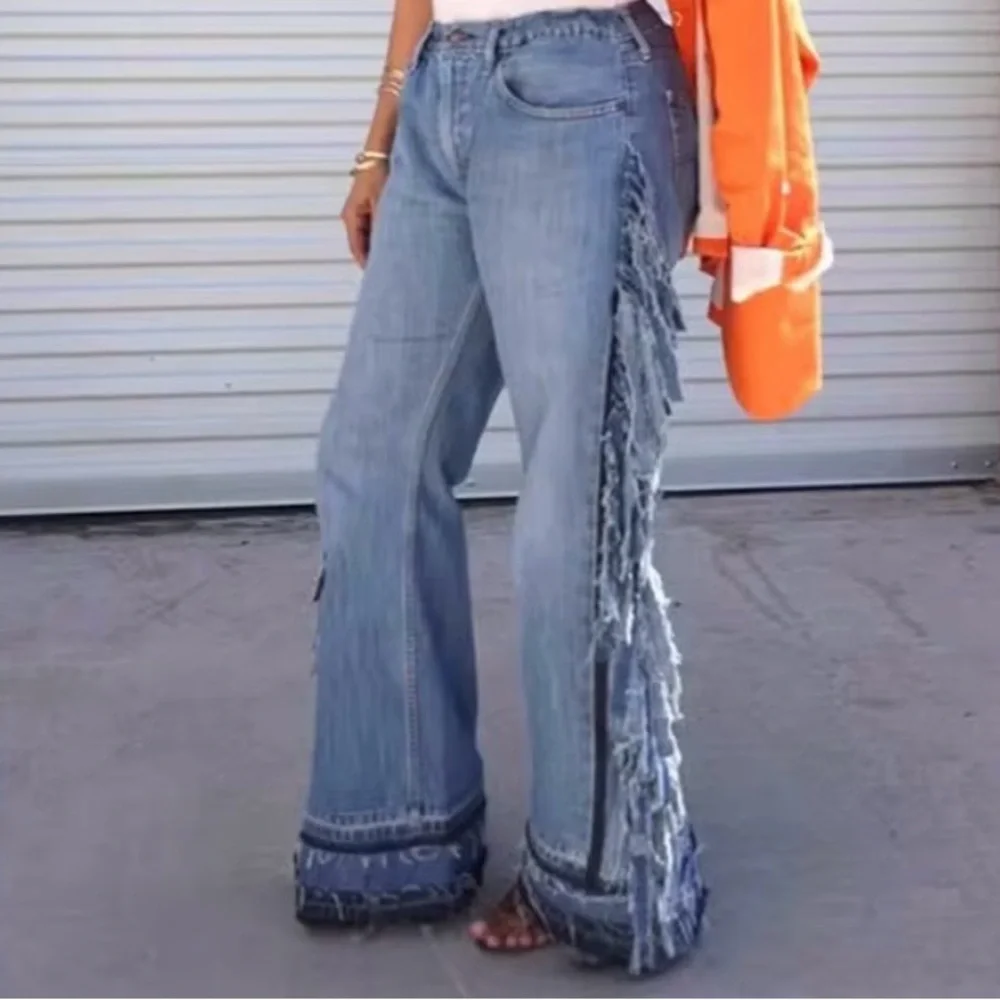 Frayed Side-Panel Light Blue Women’s Jeans - Picture 2 of 3